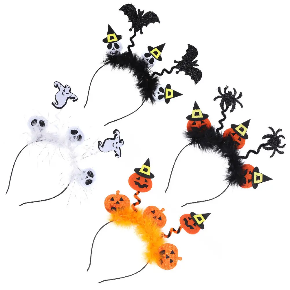 

4Pcs Halloween Hair Hoops Party Headband Set Pumpkin Spider Bat White Ghost Costume Accessories Halloween Hair Hoop