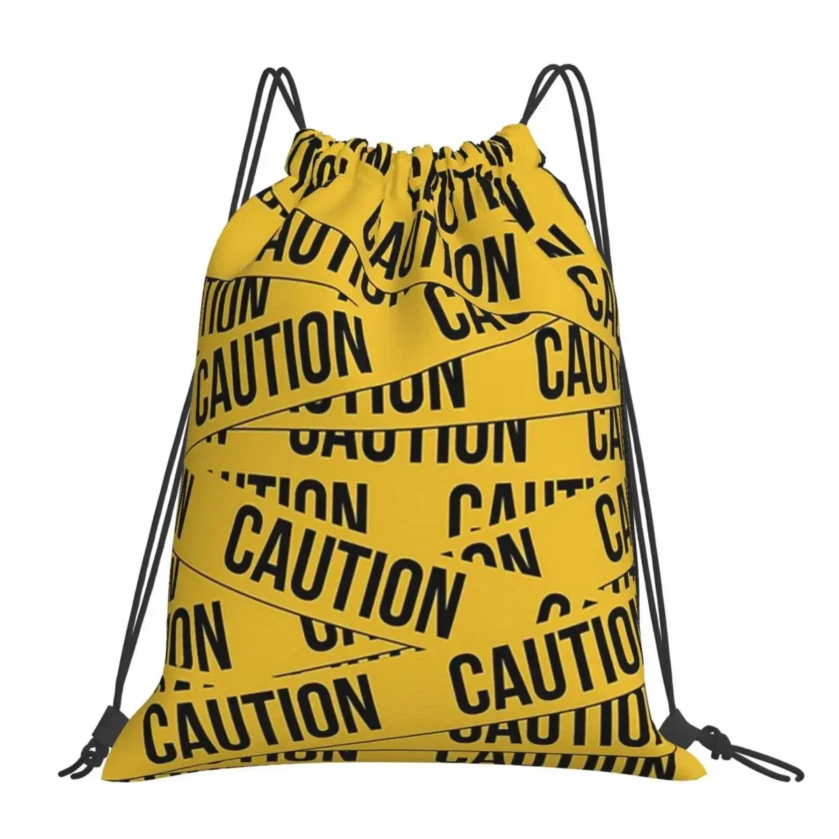 

Caution Backpacks Casual Portable Drawstring Bags Drawstring Bundle Pocket Storage Bag BookBag For Man Woman School