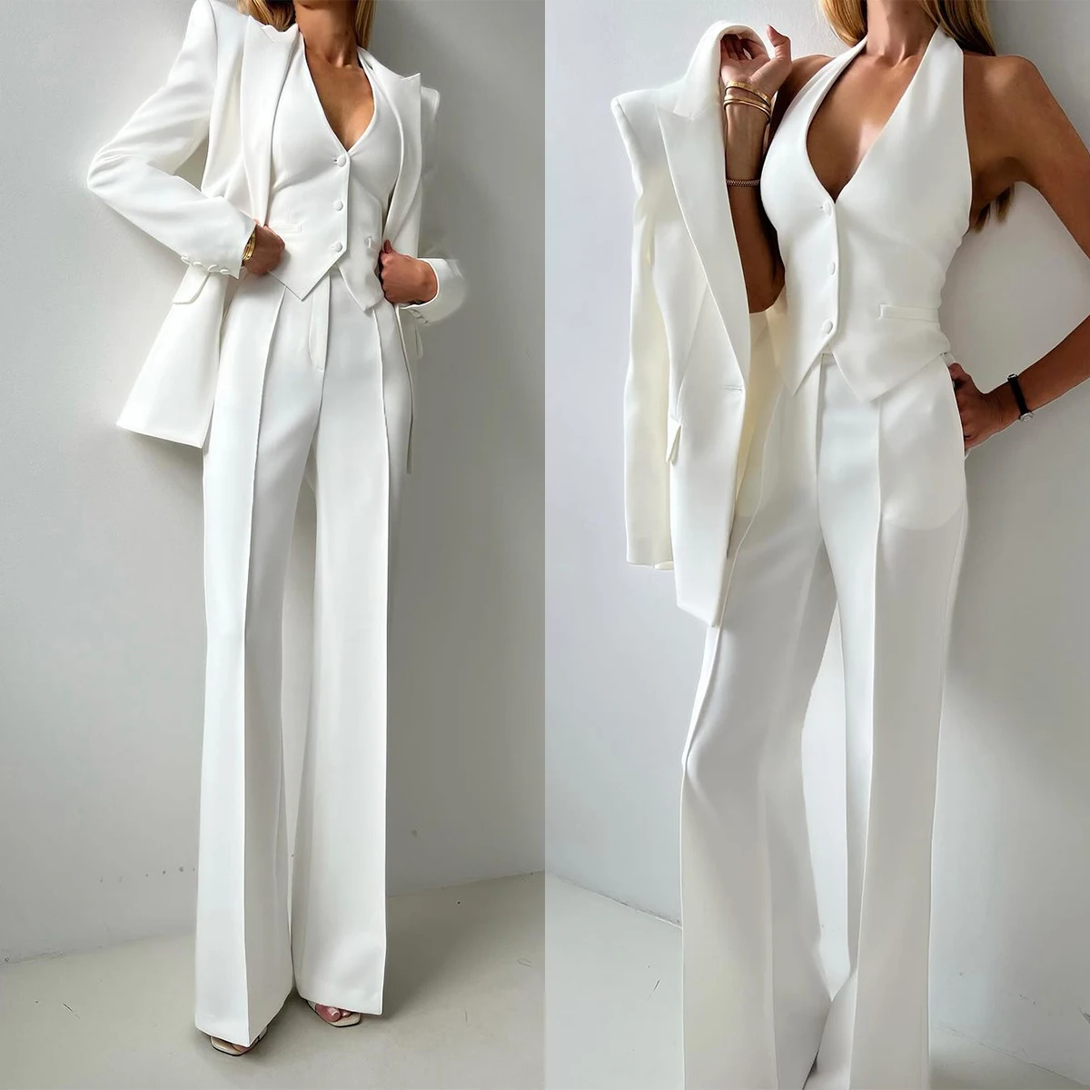 Office Lady Women Pants Suits 3 Pcs Slim Fit Fashionable Vest Blazer Jacket Suits Business Guest Formal Wear Custom Made