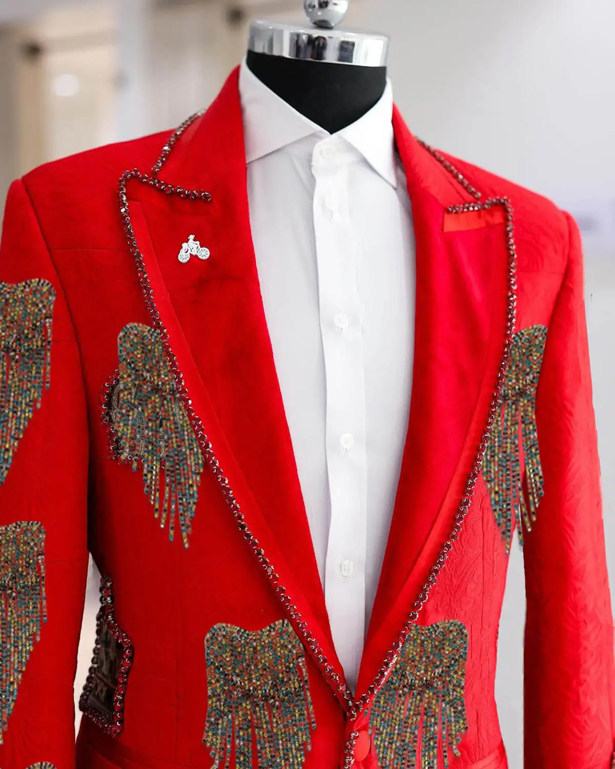 ファッション結婚式の男性スーツクリスタルパーティースーツ 2 個コート黒パンツオーダーメイド新郎花婿の付添人フォーマルな機会サイズカスタマイズ