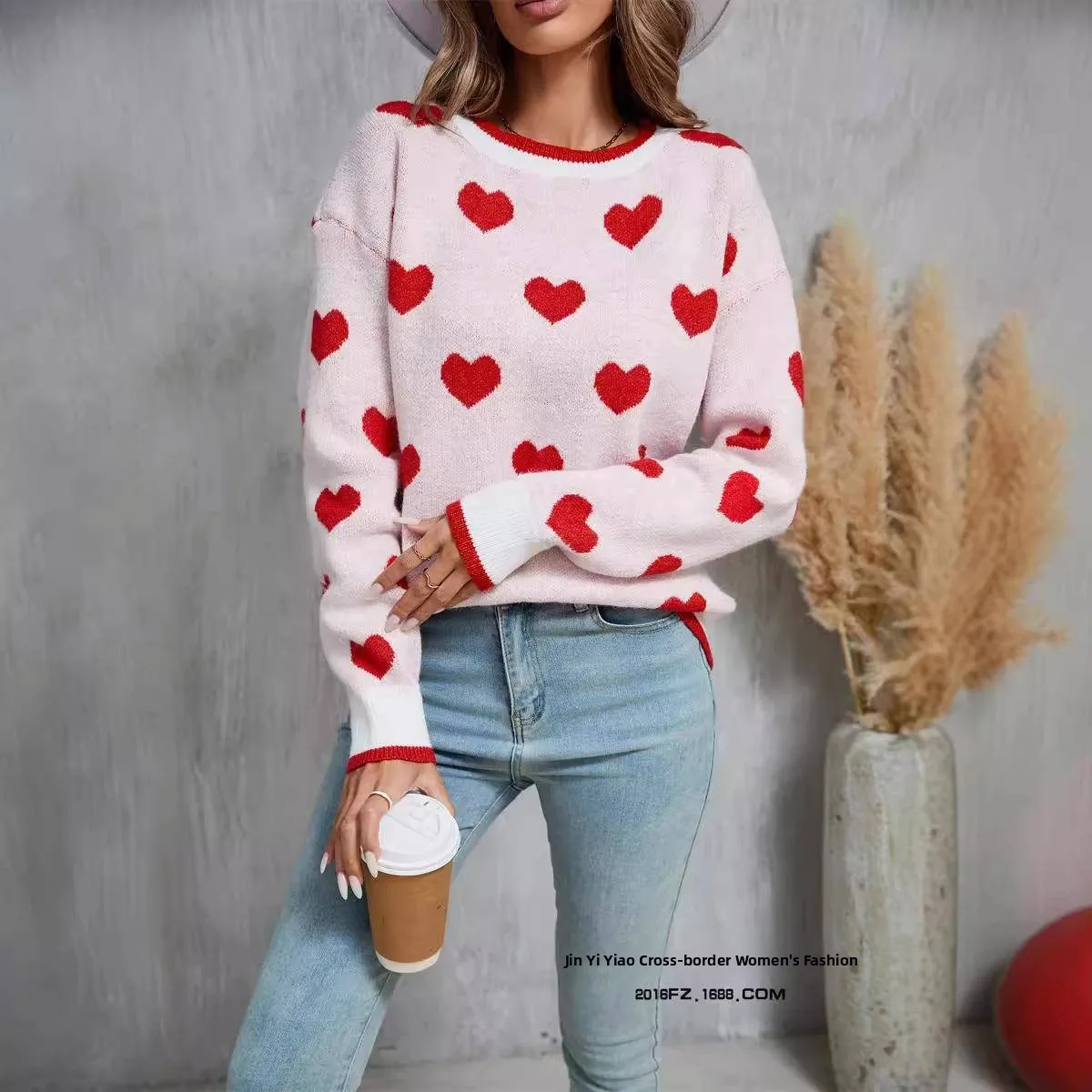 

Winter New Heart Knitted Sweater Long Sve Festival Sle Large Size Cross Color Design Women's Faion Casual Knitwear