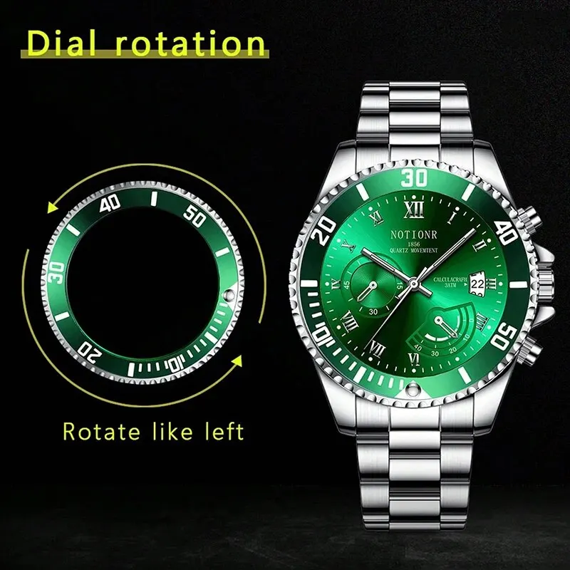 NOTIONR Fashion Watch Casual Clock Montre Homme Business Men Quartz Watch Calendar Green Water Wok Ghost Sport Men Wristwatch