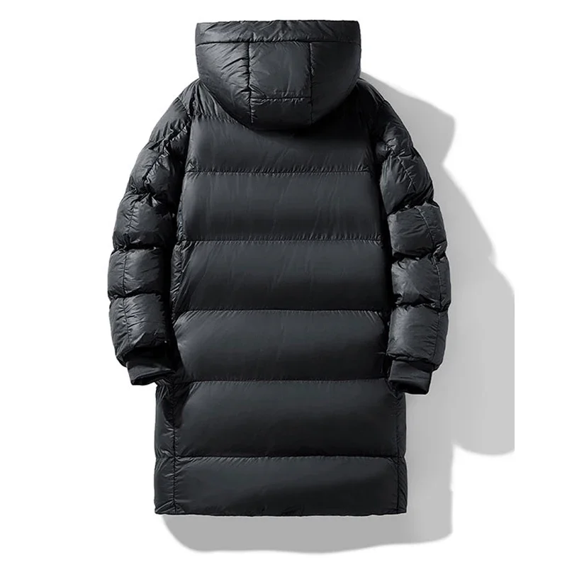 سترة رجالية منتفخة بغطاء للرأس طويلة الطراز معطف عصري كلاسيكي أسود دافئ سميك سترة شتوية خارجية ملابس خارجية يومية غير رسمية