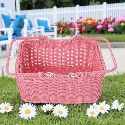 سلة نزهة منسوجة يدويًا، سلة تخزين من الخيزران، حامل أشتات محمول، تصميم فني لزهرة الفاكهة والخضروات