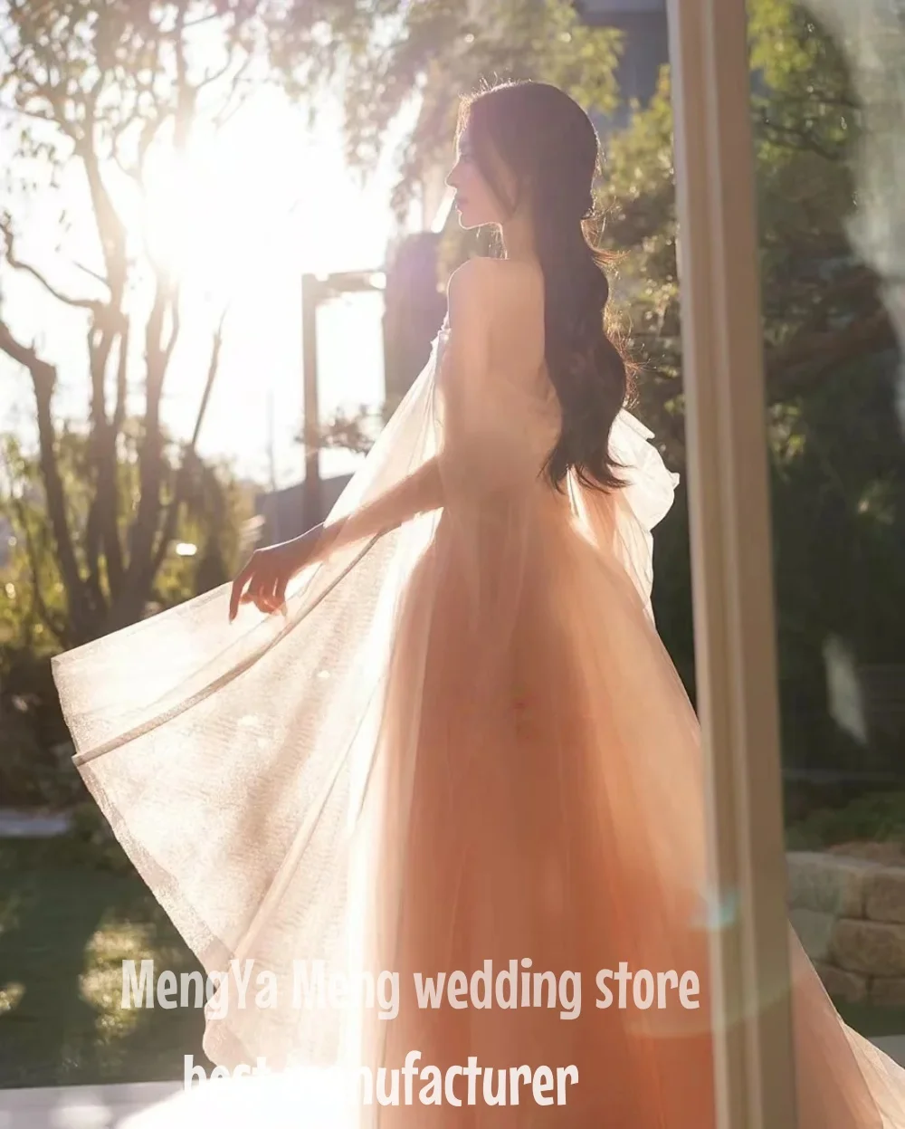 ZHUISHU エレガントでロマンチックなブラッシュウェディングドレス韓国の写真撮影恋人シアーブライダルドレスプリンセスチュールハイエンドCustomizd