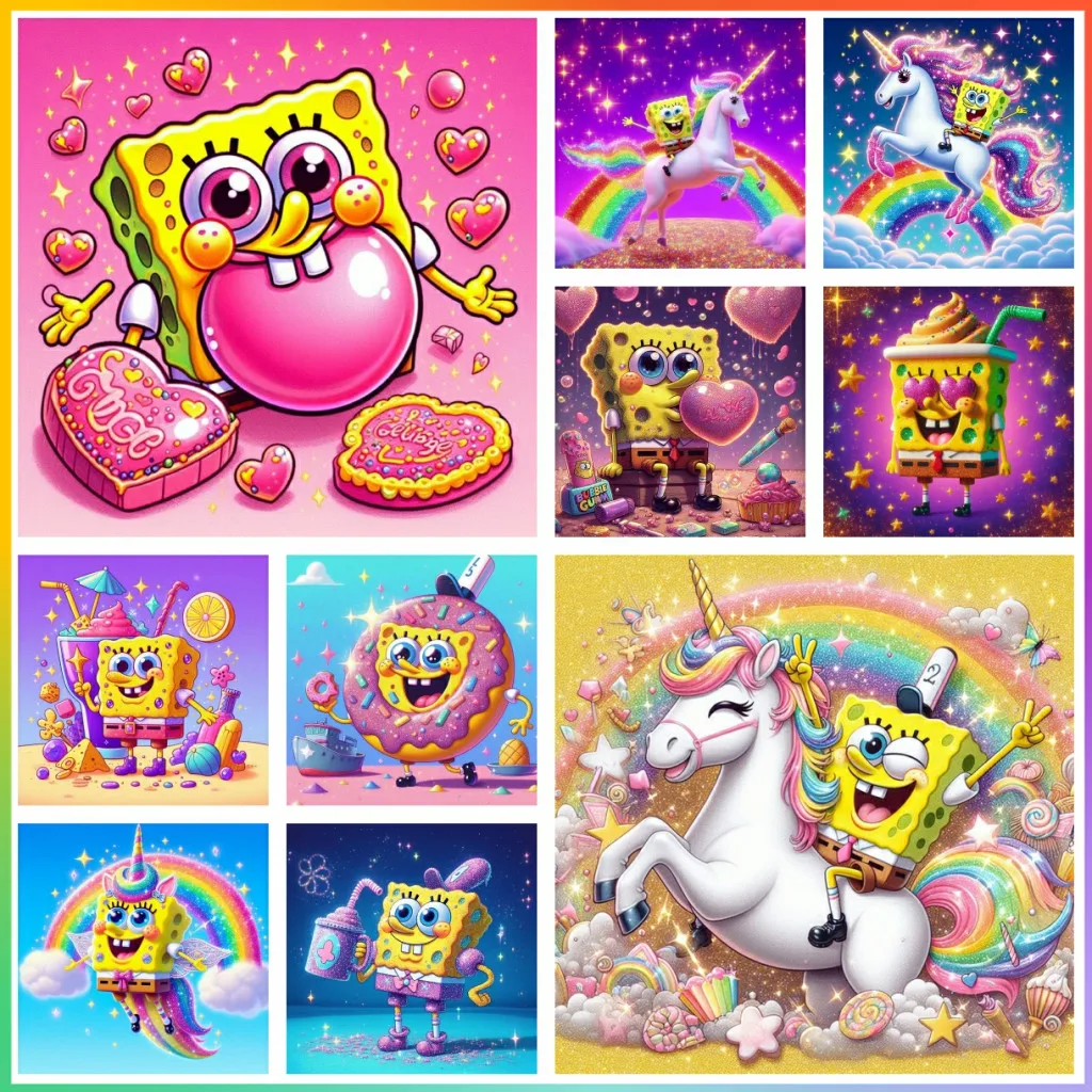 Kit de bordado de mosaico de dibujos animados de Bob Esponja, pintura de diamantes, punto de cruz, arte DIY 5D, Pixel, decoración del hogar, imágenes impresas Ha