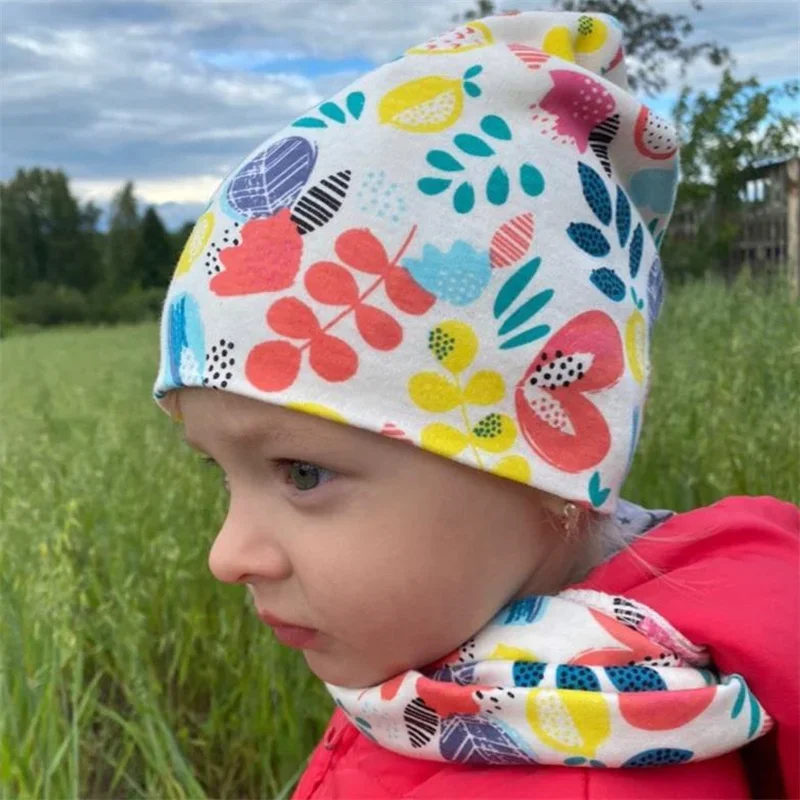 New Winter Children Scarf Hat Sets Cartoon Dinosaur Baby Head Cover Spring Warm Neck Collar Kids Beanies Set Cotton Children Hat