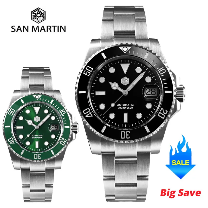 San Martin SN0017 Luxury Mechanical Watch ST2130 Automatic Movement 40mm Diver Watch Sapphire Crystal 200m Waterproof Men Watch