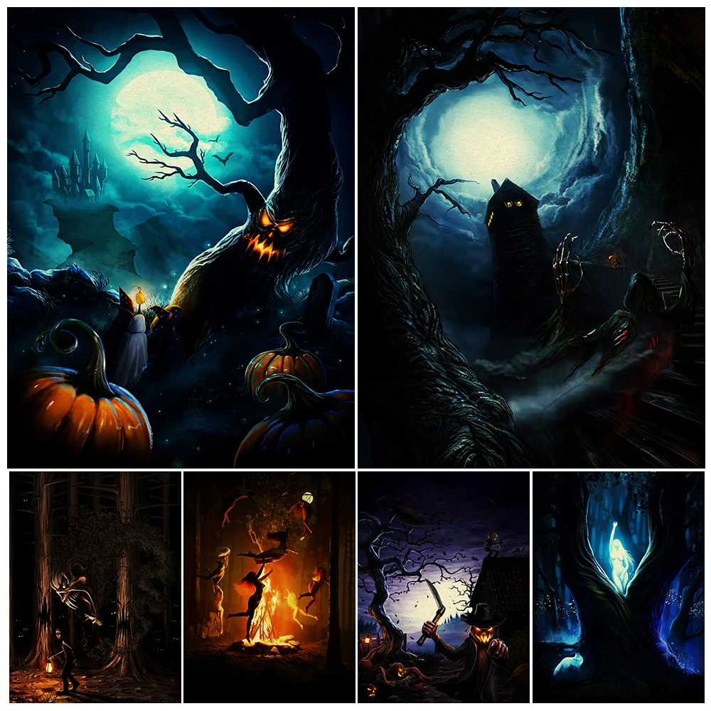 Evil Pumpkins Demon And Jungle Evil Spirit Vitnage Wall Art Canvas Painting  Witch Sabbath Art Poster And Print Home Decoration