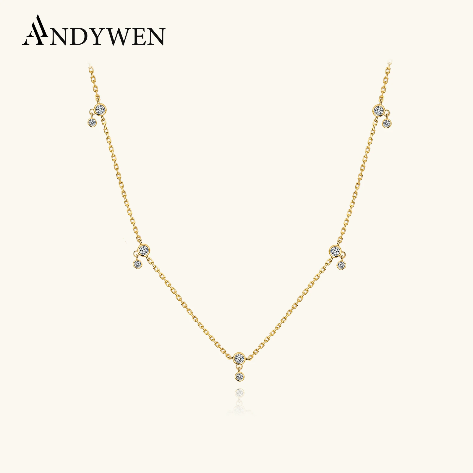 

Женское Ожерелье ANDYWEN из стерлингового серебра 925 пробы с золотым цирконием, классическое свадебное ювелирное изделие в подарок, 2023