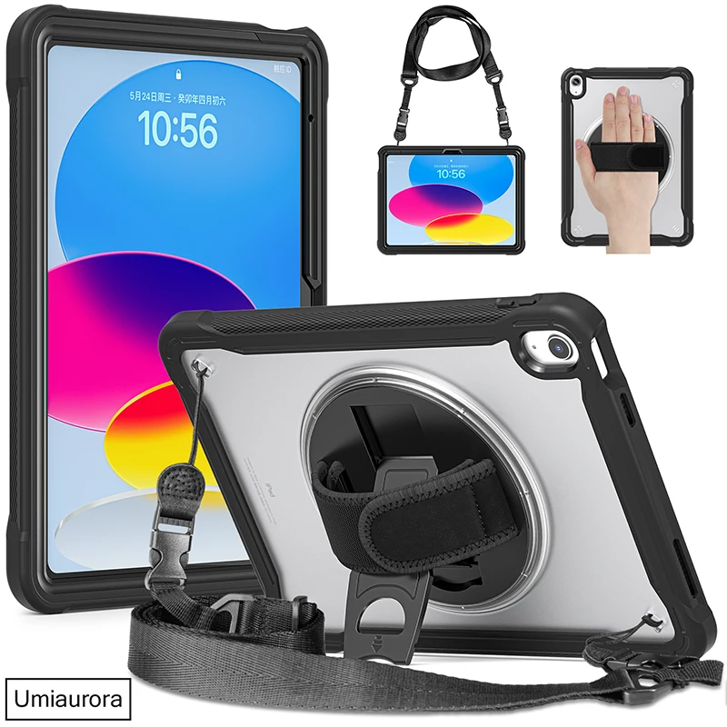 Funda protectora a prueba de golpes para tableta, cubierta con rotación y correa de mano para IPad de 10. ª generación 10,9 7 8th 9th Gen 10,2 Air2 9,7 pulgadas 2018