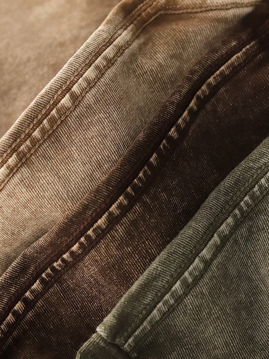 Heavyweight Wax Dyed Long Sve round Ne Cotton T-irt Vintage American Sle Loose Fit Casual Tee for Men Autumn Wear