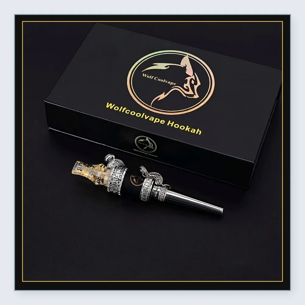 Handmade Titanium Alloy Cigarette Holder with Resin and Gold Foil - High-Value Silver Collection Gift
