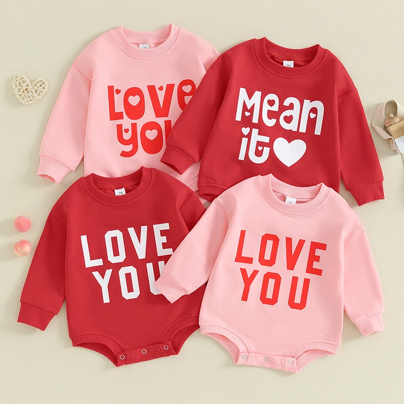 

2023-10-11 Lioraitiin 0-18M Newborn Infant Baby Boy Girl Valentines Outfit Jumpsuit Love Letter Print Sweatshirt Romper Clothes