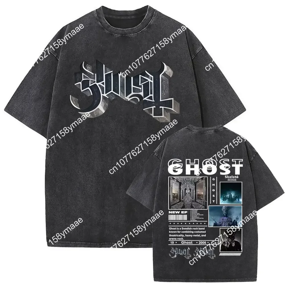 Ghost Band 2025 New Album Skeleta Vintage Washed T Shirts Terror Skeleton T-shirt Men Women Gothic Metal Rock Oversized T-shirts