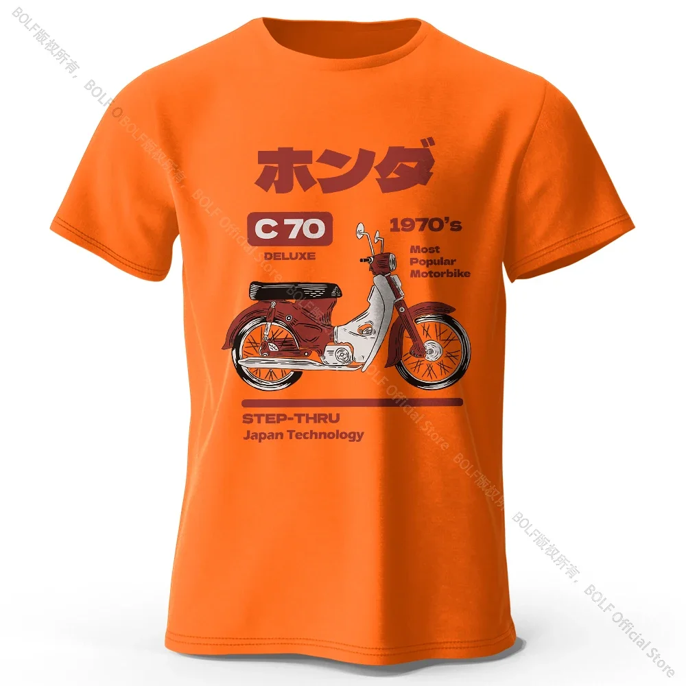 T-Shirt aus 100 % Baumwolle mit japanischem Retro-Motorrad-Aufdruck, weiches und atmungsaktives Rundhals-Kurzarm-T-Shirt, Unisex-Vintage-Stil