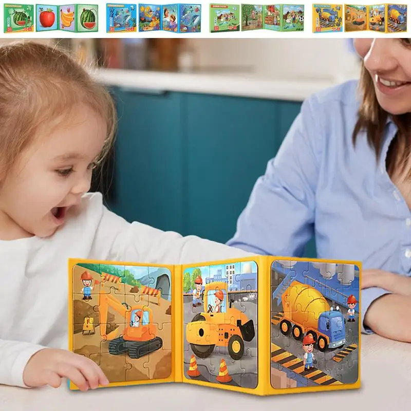 Livre de puzzle magnétique portable pour enfants, Tangram, jouets pour bébé, jouet d'apprentissage Montessori