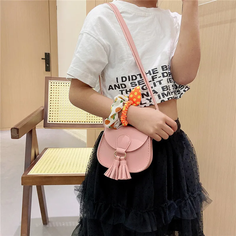 Leuke Meisjes Prinses Messenger Bag Pu Leather Kids Mini Kwastje Crossbody Tassen Kawaii Peuter Kinderen Portemonnees En Handtassen