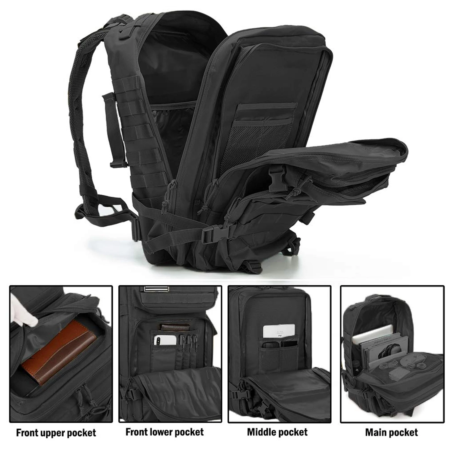 45L Tactical Backpacks Molle Assault Pack 3 Day Bug Out Bag Hiking Treeking Rucksack Fitness Camping, Daily Work