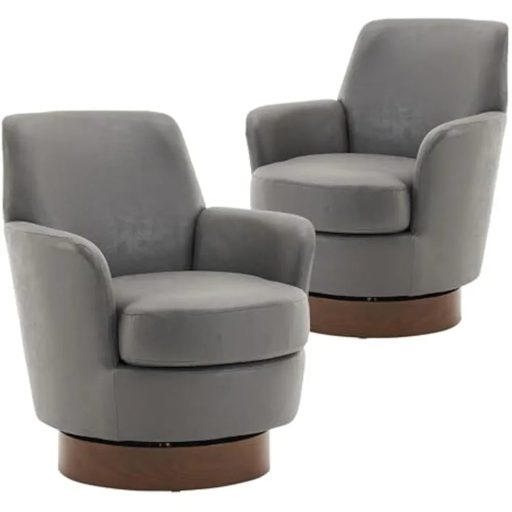 

Swivel Barrel Chair Set of 2,Modern Comfy PU Leather Round Swivel Accent Chairs,360 Degree Single Armchair for Living Room, Grey