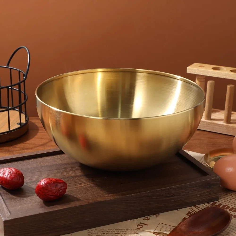 وعاء سلطة ذهبي كوري من الفولاذ المقاوم للصدأ على البخار وعاء البيض المعدني وعاء تزيين السلطة أودون وعاء خلط المعكرونة آمن للاستخدام في غسالة الأطباق 1 قطعة #4