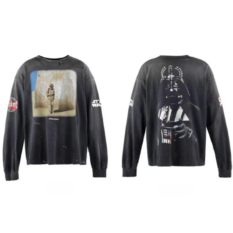 Saint Michael HIP HOP Long Sleeved T Shirts Men Women Oversized Vintage Black Washed Pullovers