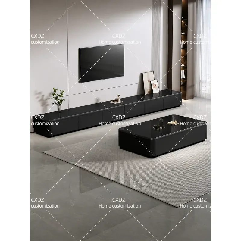 Coffee table TV cabinet floor-to-ceiling living room household 2026 new solid wood ecological board small apartment black TV