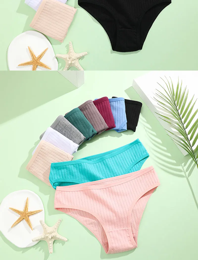 4PCS/SET Women's Cotton Panties Sexy Soft Striped Underpants Solid Color Briefs Female Comfortable Stretch Lingerie M-XL S856a98aee85049c7b83cb20ac8c2833fm