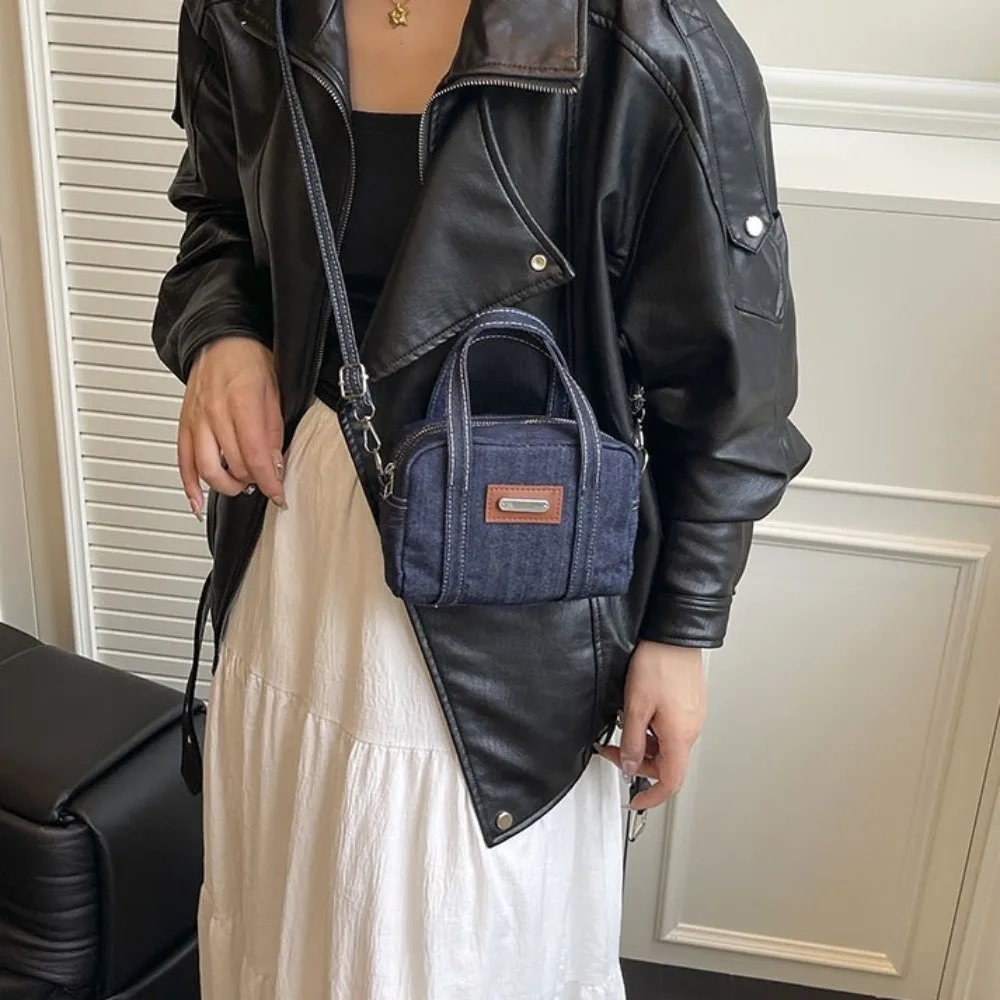 Vintage Square Denim Shoulder Bag Y2K Street Style Women Handbag Shopping Bag Solid Color Crossbody Bag Girl