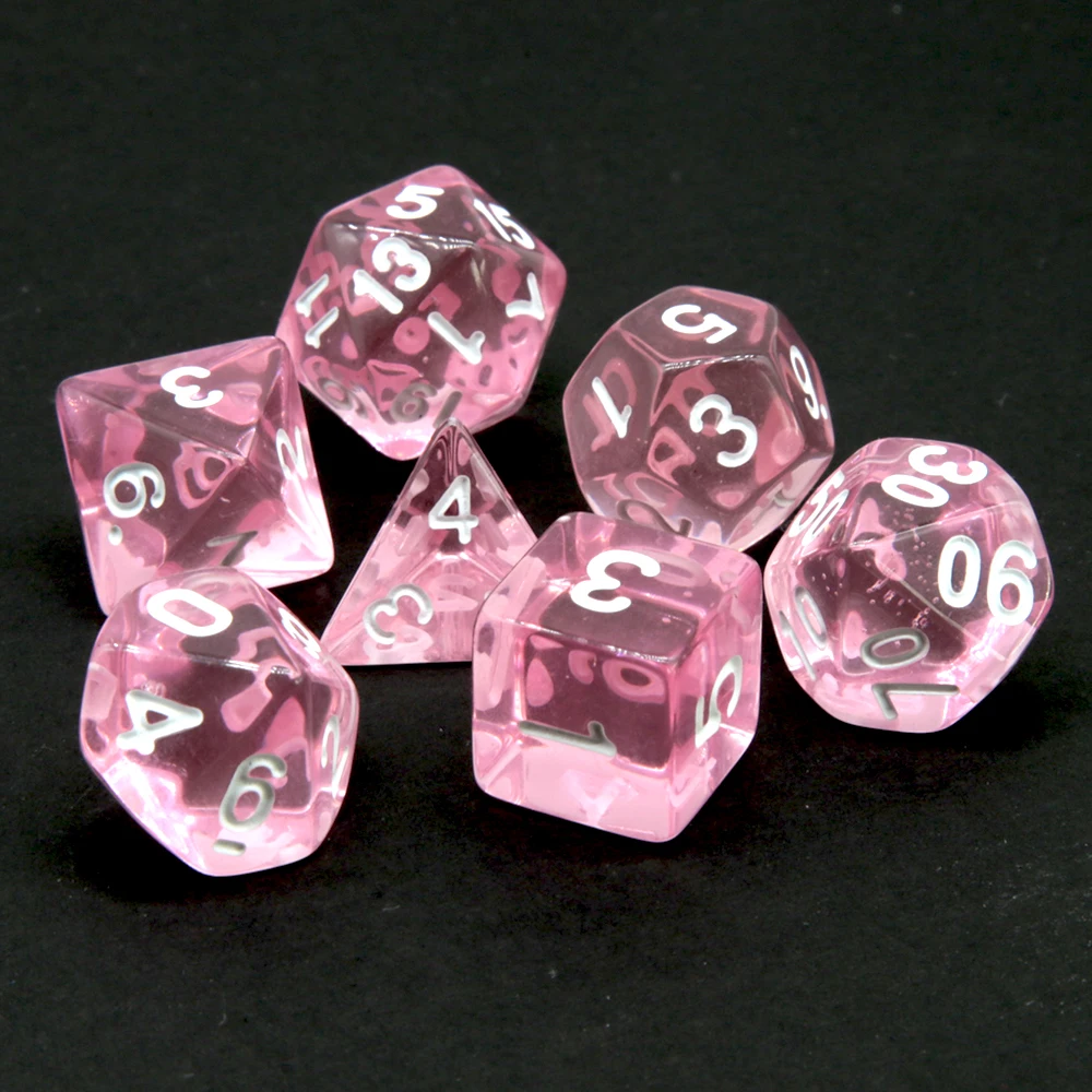 Clear Transparent Pink Polyhedral DND Dice 7PCS White Numeral Full Set D4-D20 for Dungeons & Dragons COC RPG Tabletop Gaming view 6