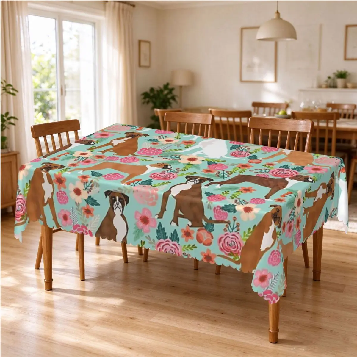 Boxer Floral Dog Breed Boxer Dogs Must Have Boxers Pet Tablecloth Restaurant Kitchen Rectangular Tablecloth Dining Table Cover
