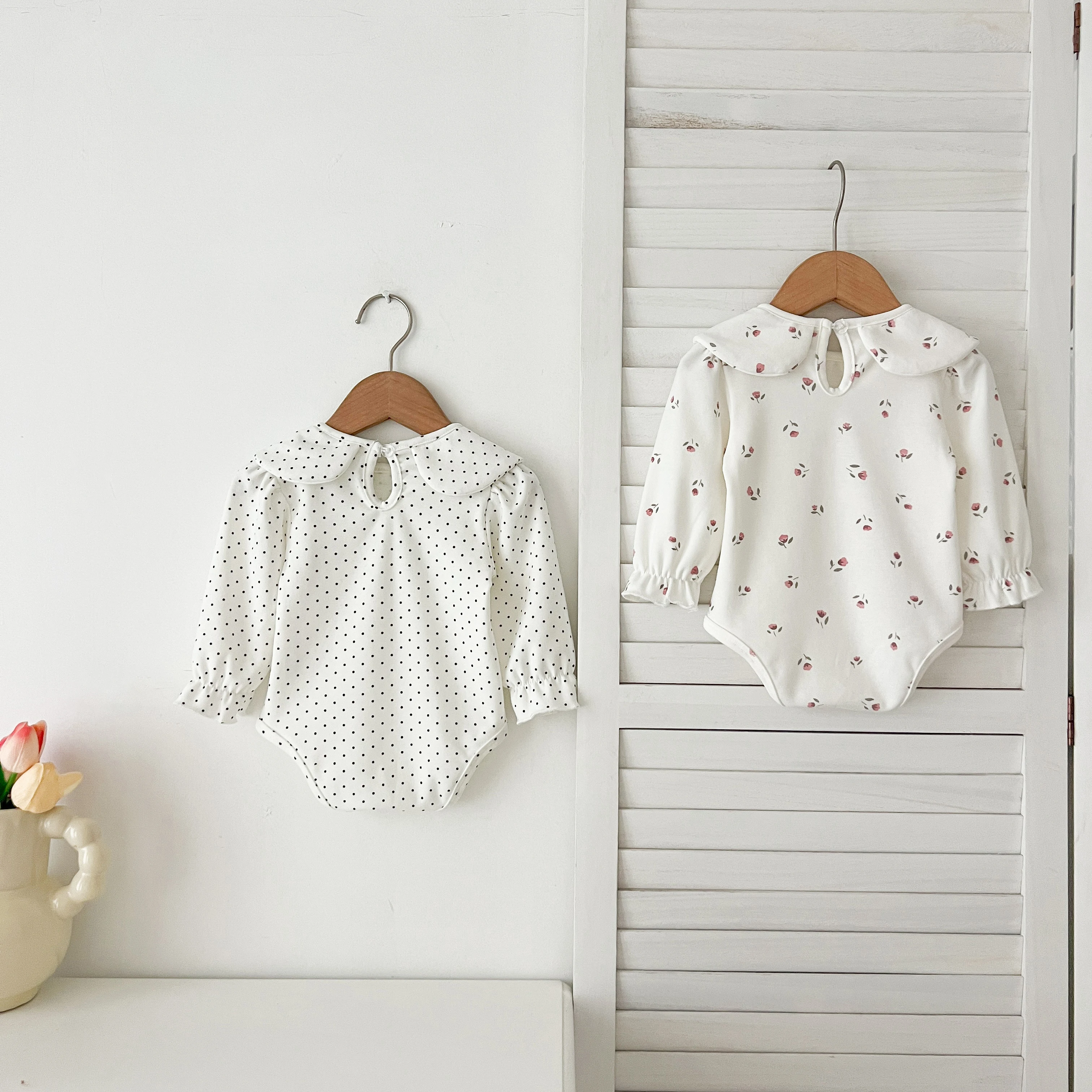 Herbst 0-24M Baby Mädchen Kleidung Kleinkind Baby Jungen Mädchen Strampler Weiß Infant Baby Mädchen Overall Frühling blume Punkte Baumwolle Strampler – Detail 6