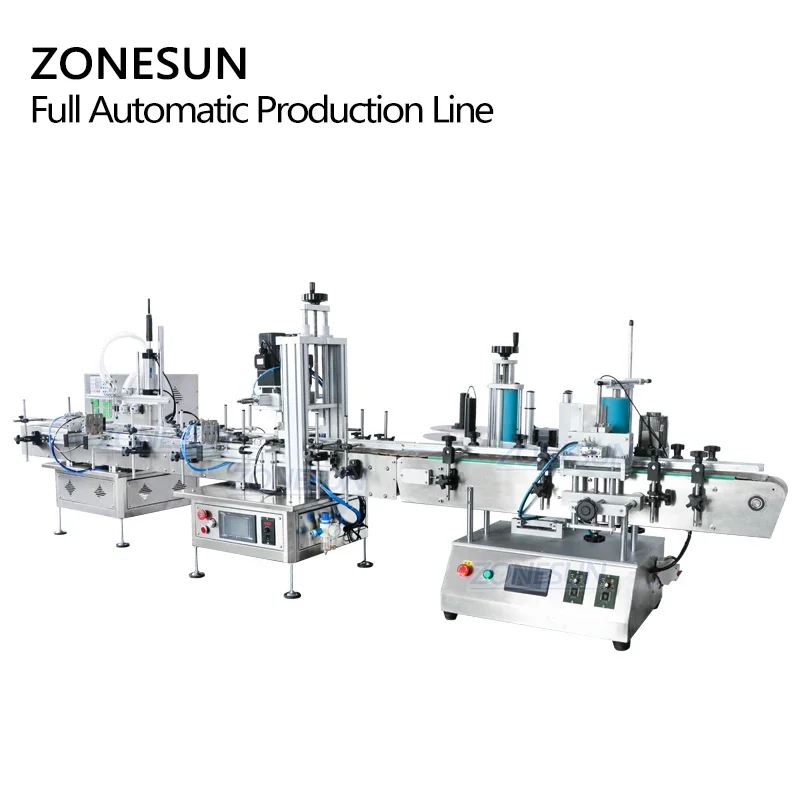 ZONESUN Automatic Desktop juice liquid Eye Drop 4 Heads Filling Capping Round Bottle Labeling Machine Production Line