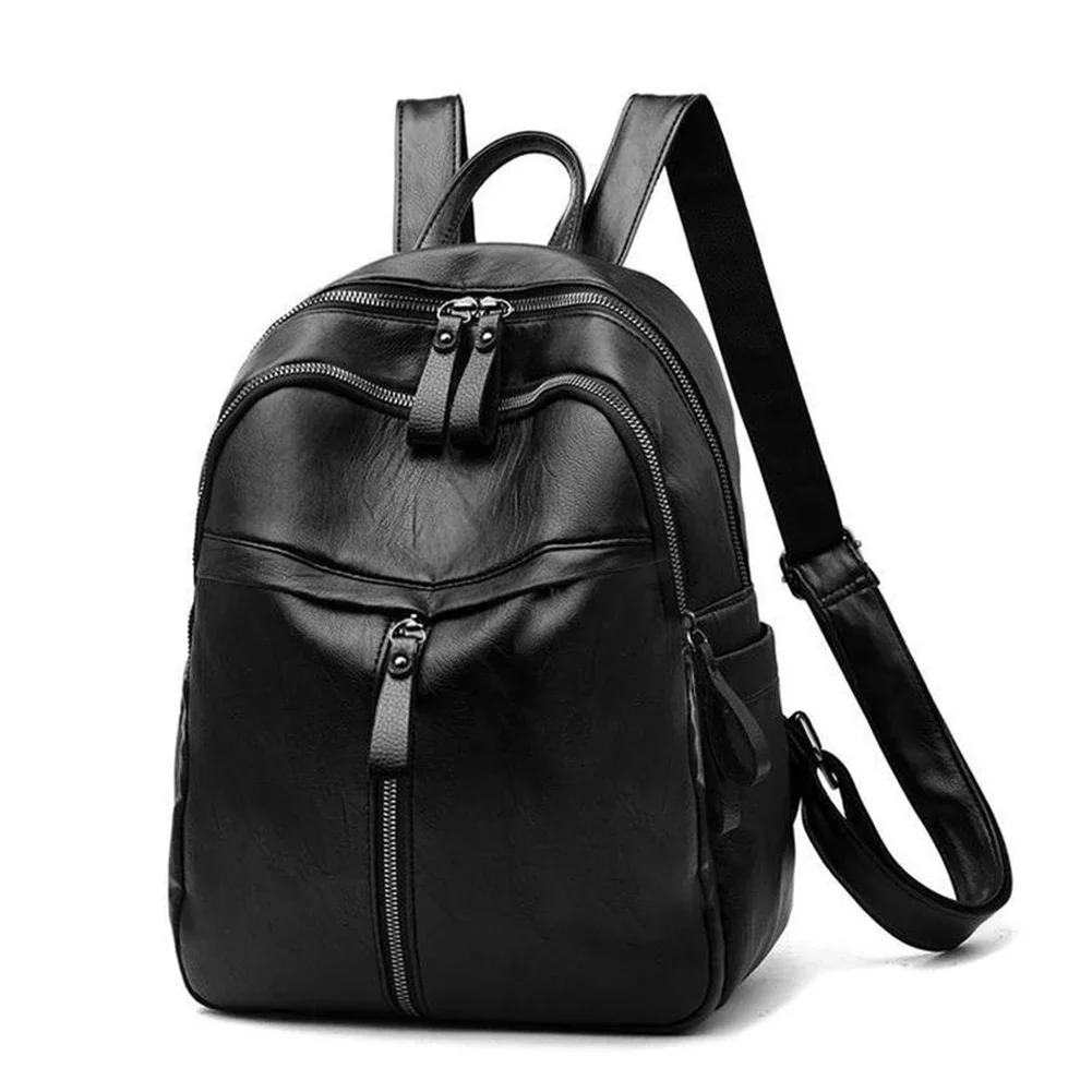 Popular Women Large Capacity Travel Knapsacks Bags Solid Color PU Leather Shoulder Backpacks Student Zipper Schoolbags mochila