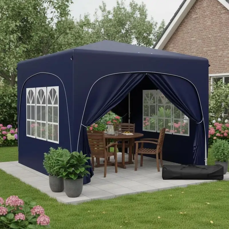 Estructura de Refugio 3x3m para Eventos al Aire Libre, Montaje Instantáneo, Paredes Modulares, Estuche de Transporte, Toldo Azul Marino, Resistente a la Intemperie