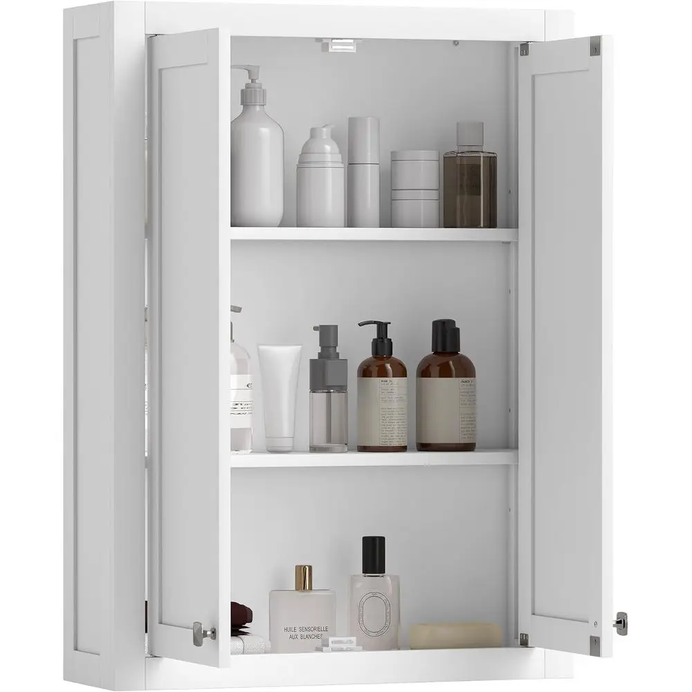 

White Wall-Mounted Medicine Cabinet with 2 Doors and 2 Adjustable Shelves - Over Toilet Storage