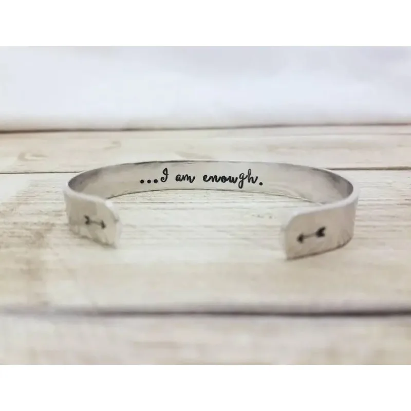 Stainless Steel I Am Enough Bracelet for Women Strength Inspirational Quote Bangles Mental Health Awareness Jewelry YLQ7296