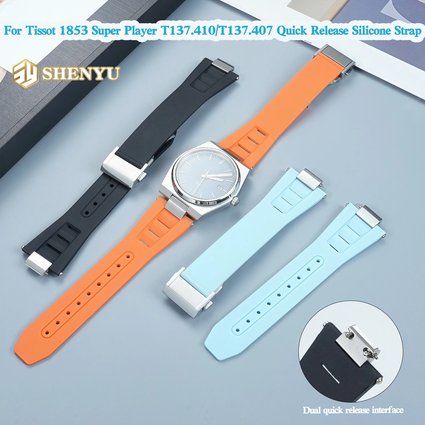 12mm Quick Release Replacement Rubber Watch Band Convex Modified Strap For Tissot PRX T137.410 T137.407 Men Watch