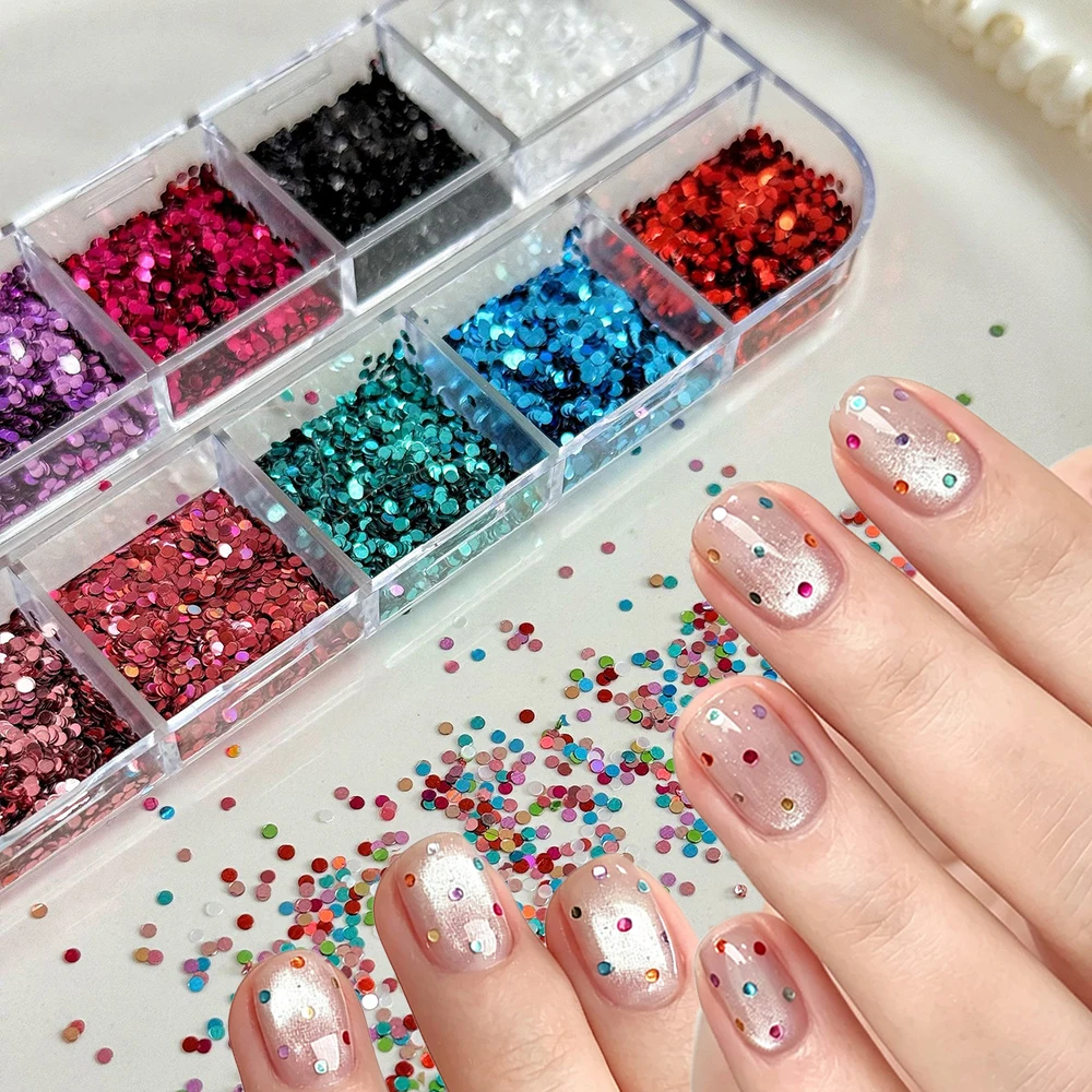 12Grids Mini Round Polka Dots Sequin Nail Charms 1MM Black/White/Red/Green Multicolor Cute Nail Paillette Glitter Dot Nail Flake