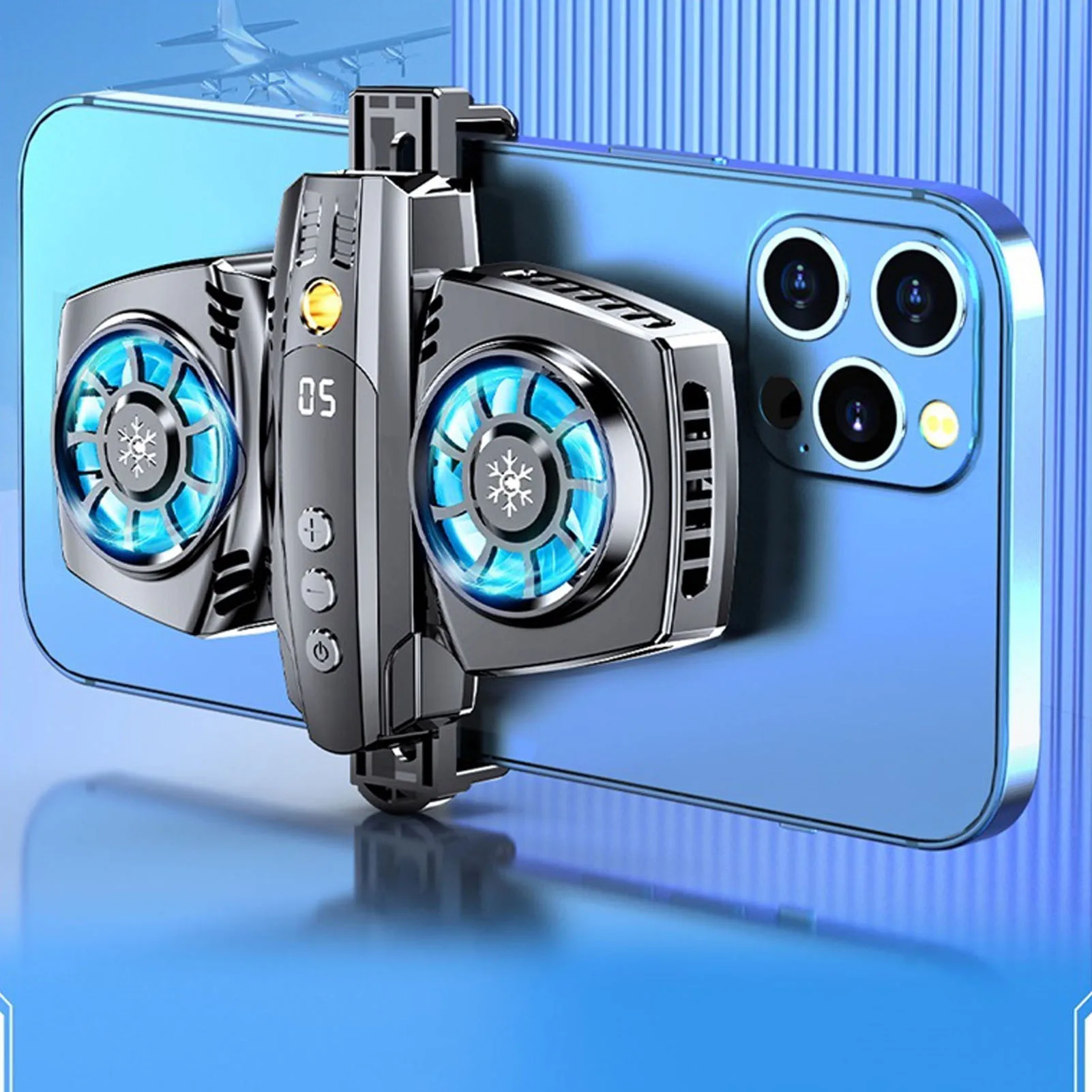 Mobile Phone Cooler Low Noise Dual  Semiconductor Twin Turbines and Twin Engines Cell Phone Cooling Fan for Live Streaming