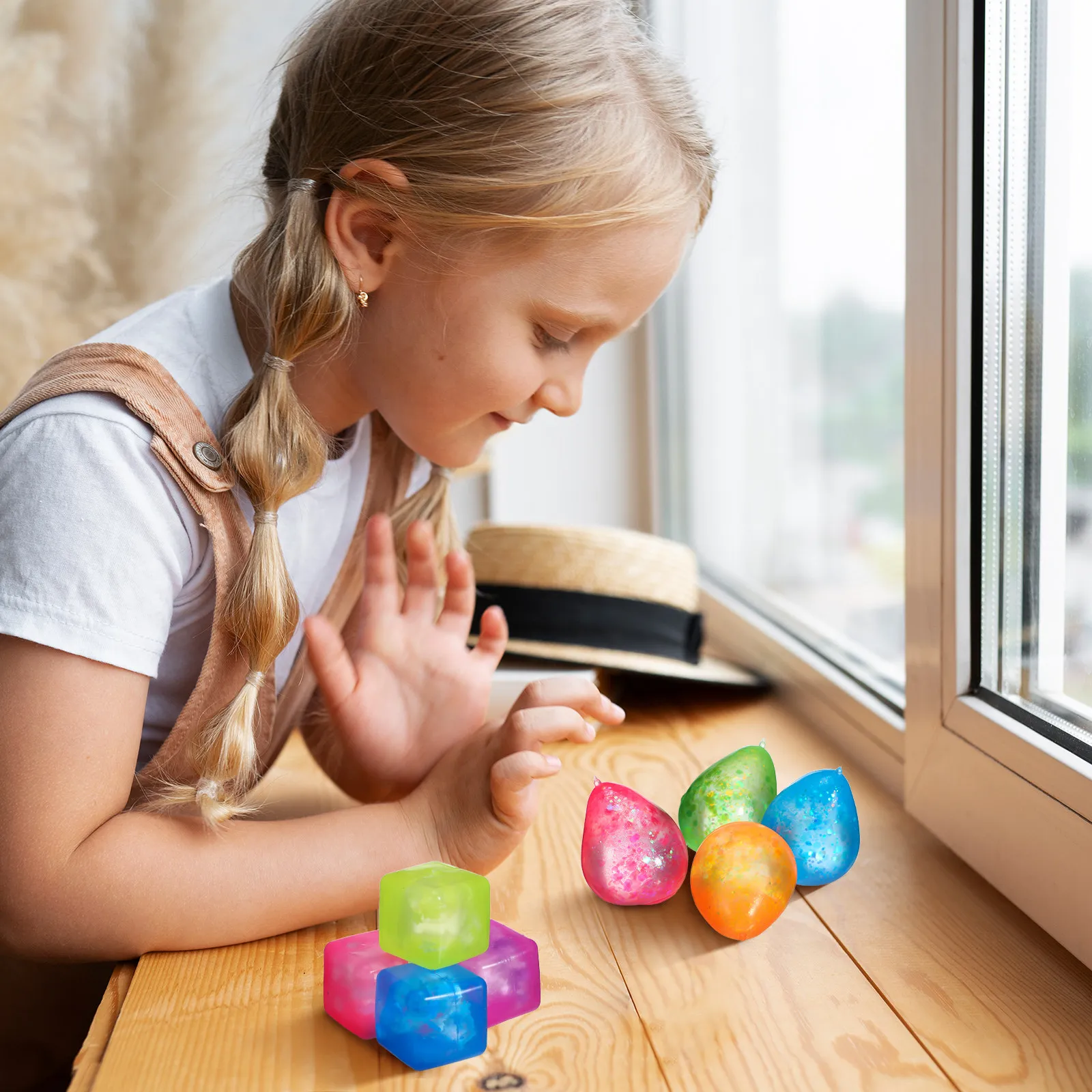 

8Pcs Squishy Stress Balls Ice Cube Square and Drop Shapes Stress Relief Squeeze Sensory Fidget Essentials Squeeze Cube