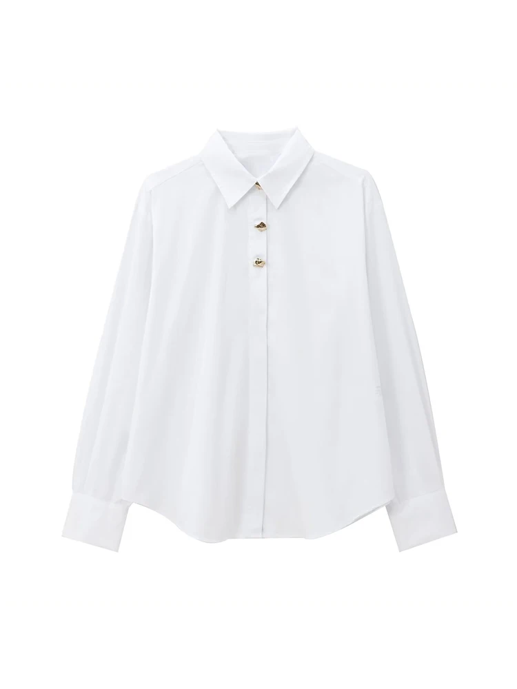 Willshela Women Fashion White Single Breasted Blouse Vintage Lapel Neck Long Sleeves Female Chic Lady Shirts