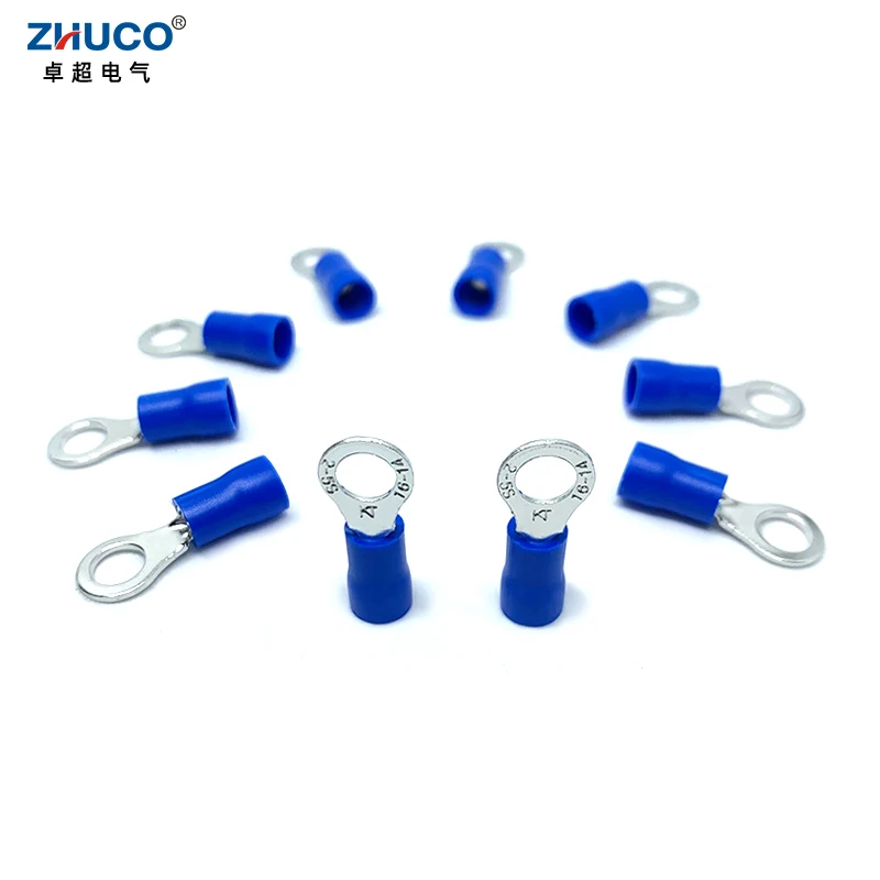 

100pcs RVS2-5 Copper Ring Cable Wire Connector Circular Round Blue PVC Pre-Insulating Crimp Terminal AWG16-14 1.5-2.5mm2