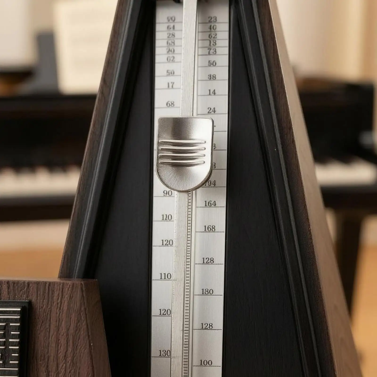 Métronome mécanique pour piano et guitare avec échelle de tempo claire, poids coulissant et bouton de réglage latéral
