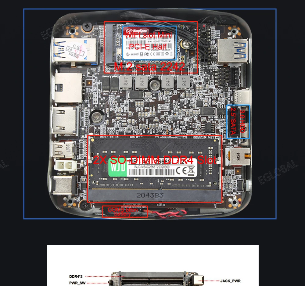 Eglobal كمبيوتر صغير إنتل كور i3 6100U 2xDDR4 M.2 SSD جيب الكمبيوتر مع مروحة HD-MI DP العرض المزدوج ويندوز 11 برو مكتب الطالب