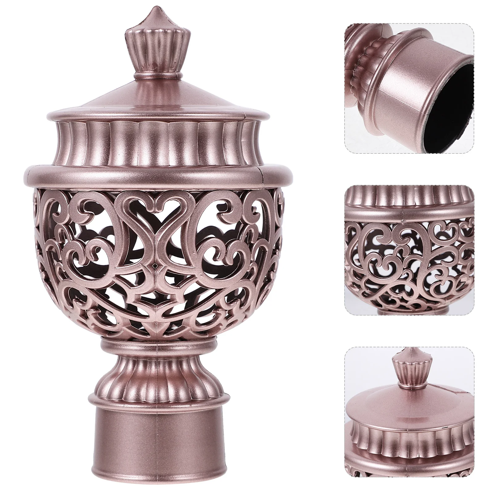 

4pcs Hollow-Out Curtain Rod Head Decorative Ends Rose Gold Sturdy Plastic End Caps Stylish Home Decoration Accessories For