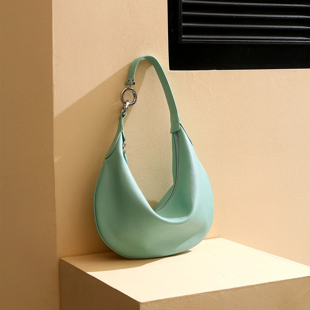 Leather women's bags, women's armpit bags, light luxury and high-end portable dumpling bags, cowhide shoulder bags