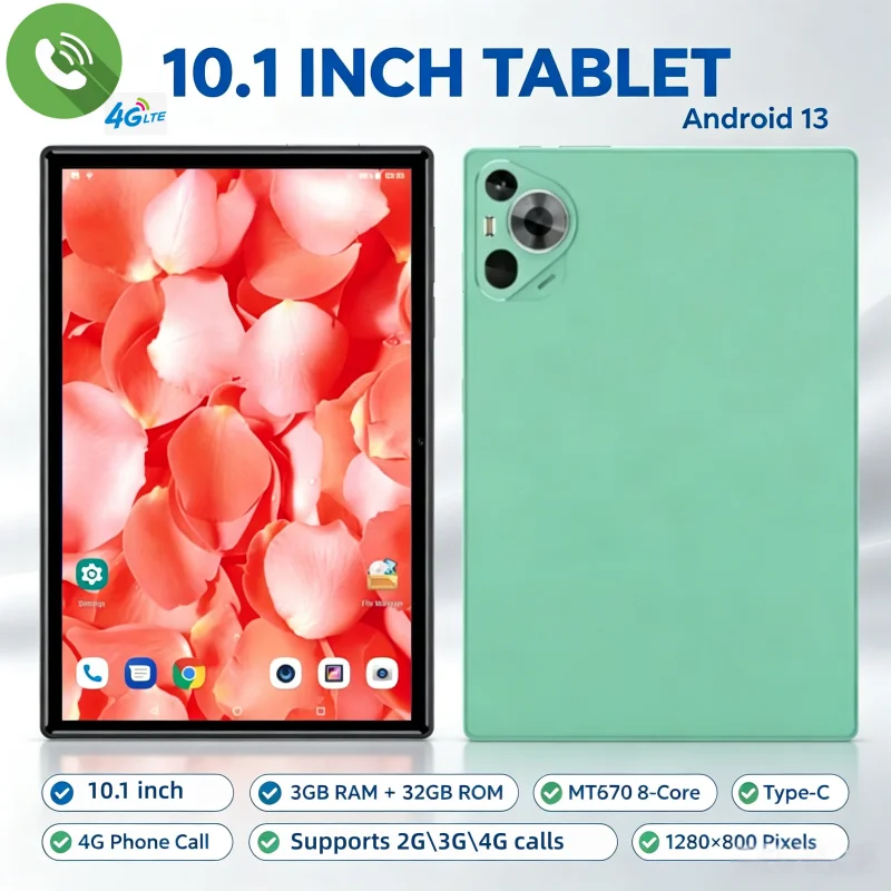 New 10.1 INCH Android 13 Tablet 4G Phone Call  3GB RAM 32GB ROM MT6570 8-core Dual Camera Type-C 1280x800 Pixels