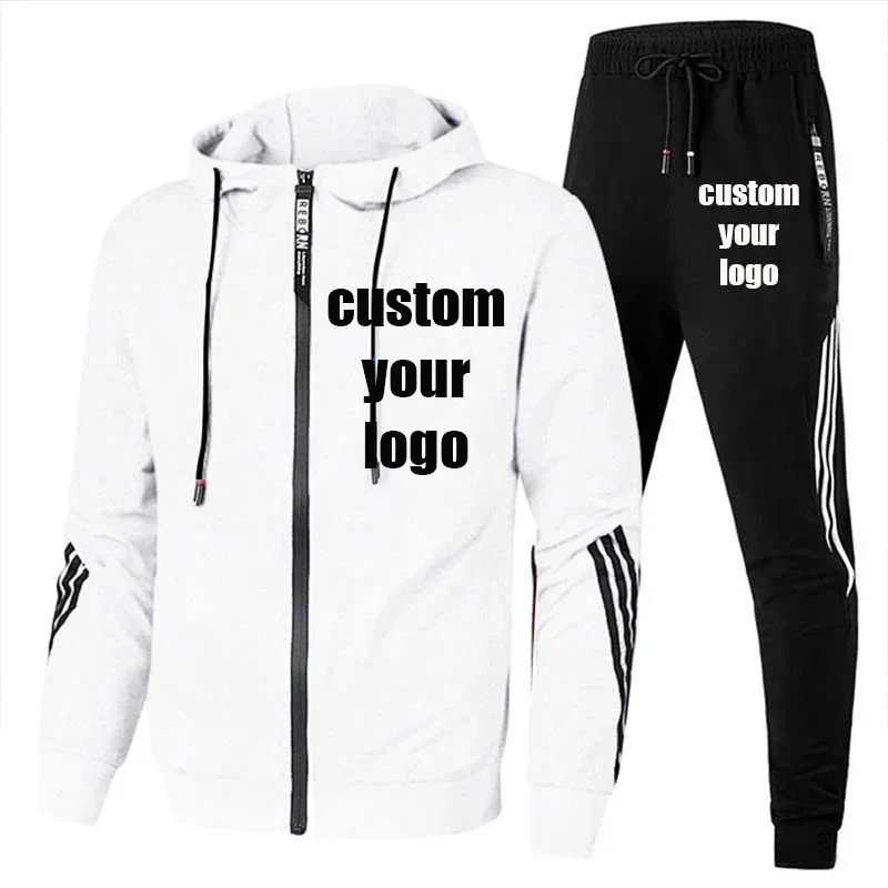 Customized new trend men\'s casual sports set Fashion zipper jacket Men\'s and women\'s running sports set