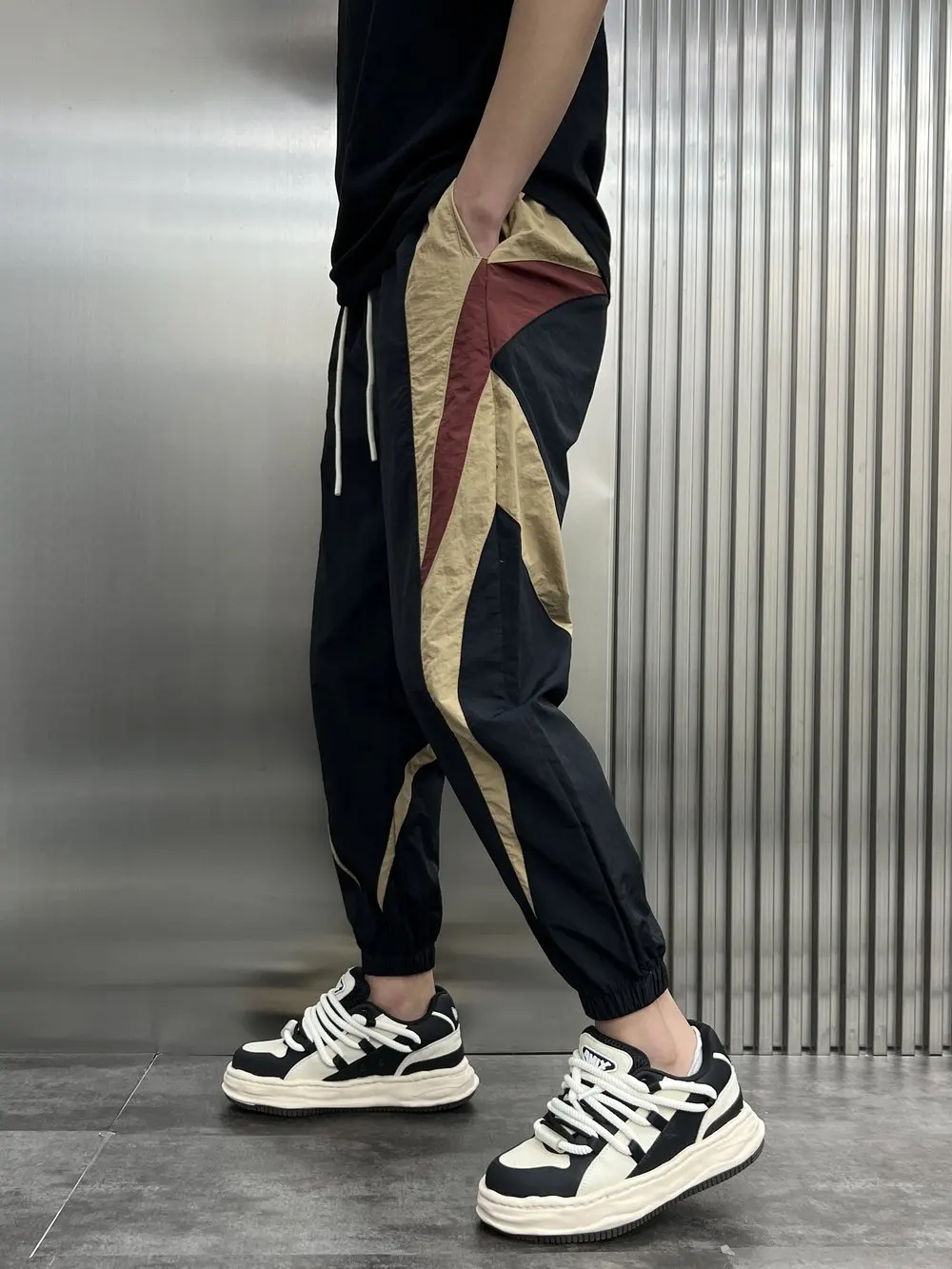 

Summer Thin Stripe Qui Dry Sport Casual Pants Men Trendy Loose Haome Street Sle Elastic Waisand Harajuku Sle Polye...